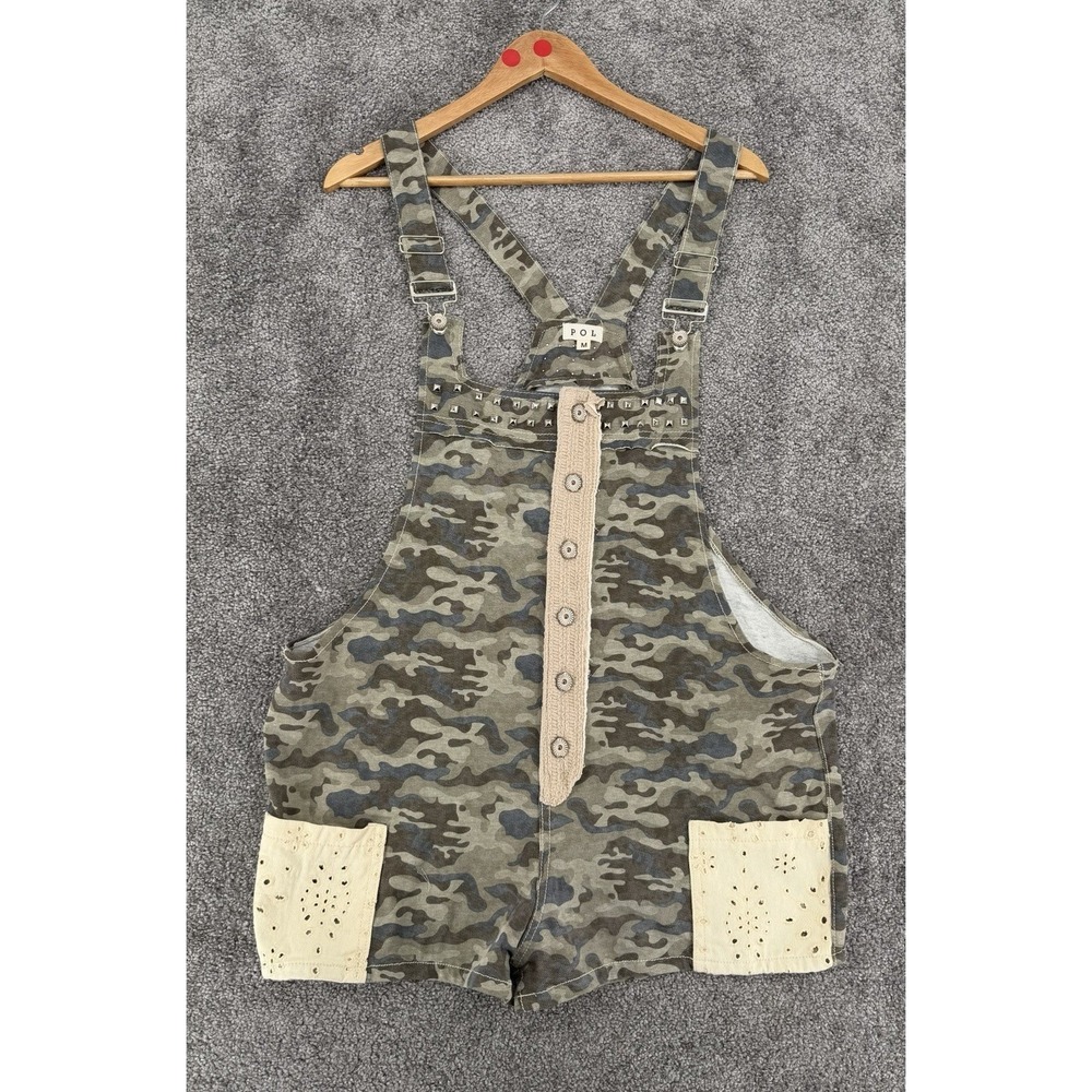 POL Clothing Camo Patchwork Shortalls Overalls Size Medium NWOT